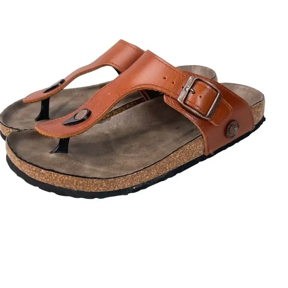 Romika Roemer Womens Brown Rust Leather Slide On Thong Sandals Size 6 Euro 37
